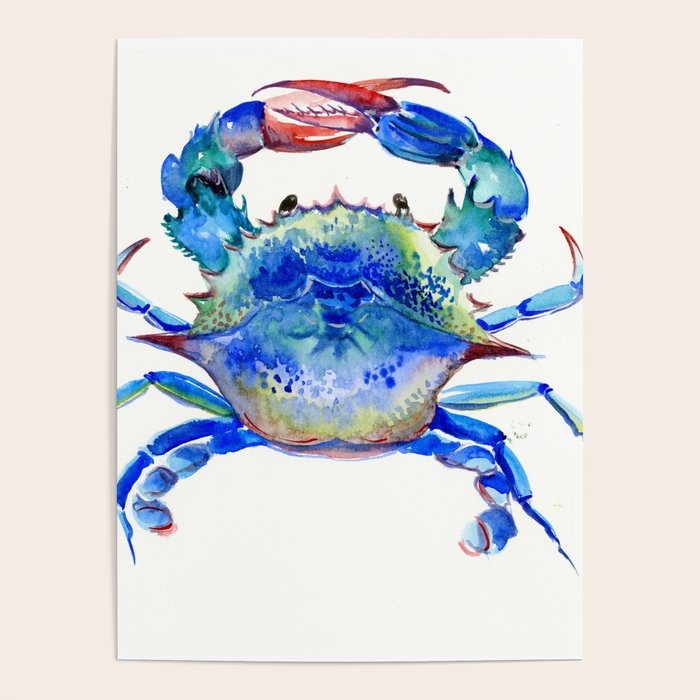 Blue Crab, crab restaurant seafood design art Poster Gallery Image 1