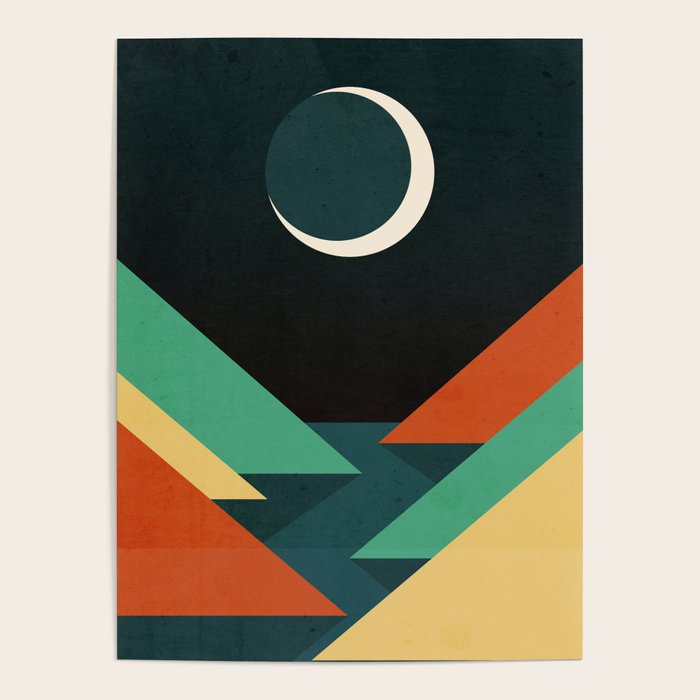 Quiet stream under crescent moon Poster Gallery Image 1