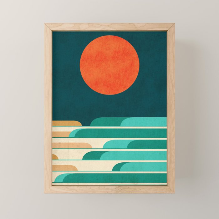 Chasing wave under the red moon Mini Art Print Gallery Image 1