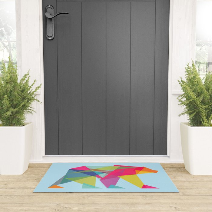 Fractal Bear - neon colorways Welcome Mat Gallery Image 3