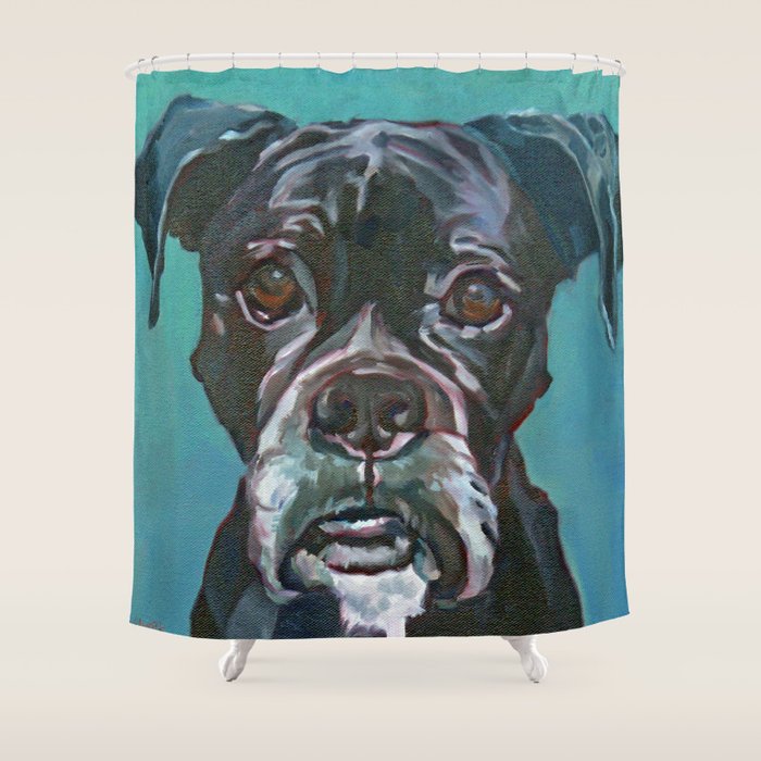 Sable the Black Boxer Dog Shower Curtain Gallery Image 1