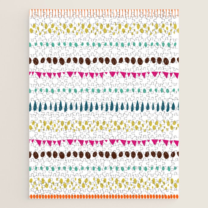 Modern colorful pink orange polka dots stripes patterns Jigsaw Puzzle Gallery Image 1