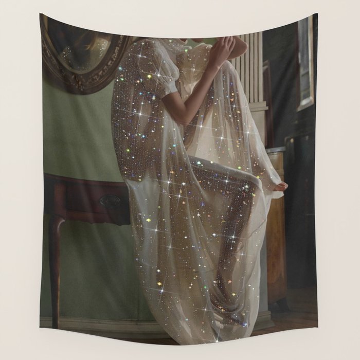 After Birthday Mood | girl | alone | sad | thinking | thoughts | morning | vintage | dress | glitter Wall Tapestry Gallery Image 4