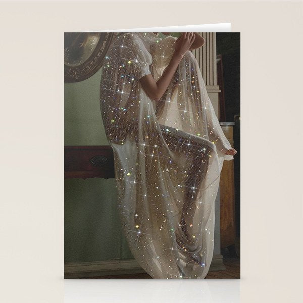 After Birthday Mood | girl | alone | sad | thinking | thoughts | morning | vintage | dress | glitter Stationery Card Gallery Image 2