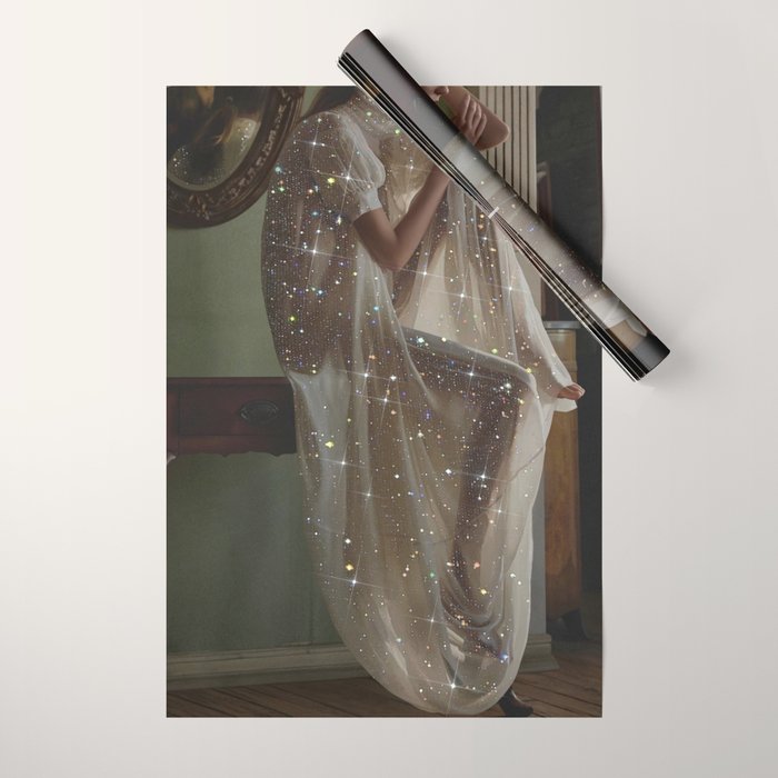 After Birthday Mood | girl | alone | sad | thinking | thoughts | morning | vintage | dress | glitter Wrapping Paper Gallery Image 1