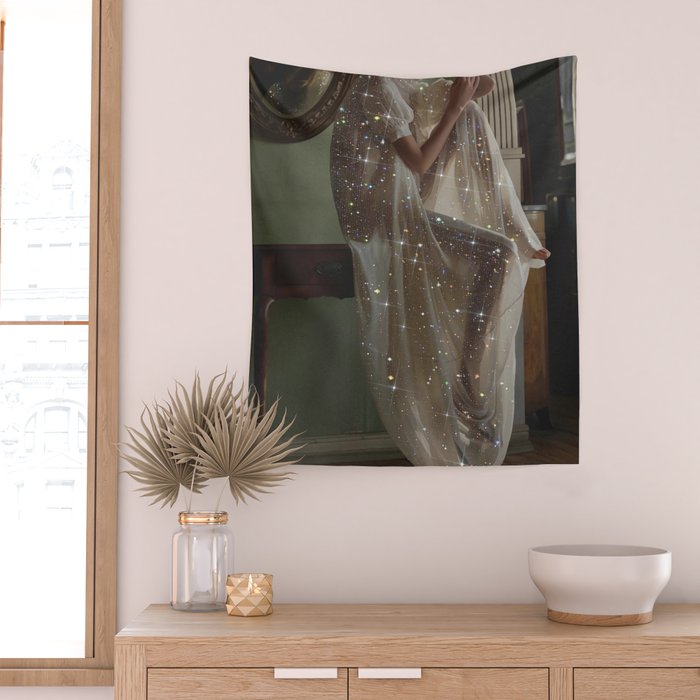 After Birthday Mood | girl | alone | sad | thinking | thoughts | morning | vintage | dress | glitter Wall Tapestry Gallery Image 2