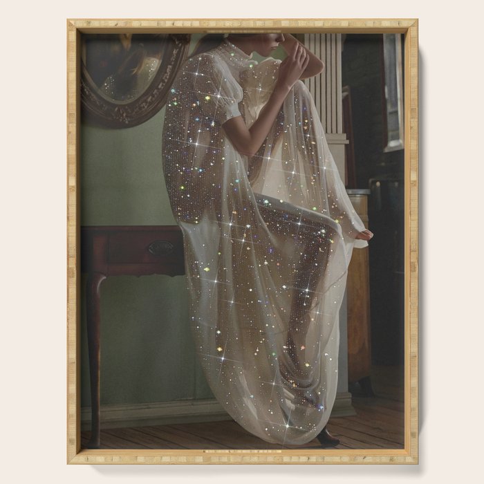 After Birthday Mood | girl | alone | sad | thinking | thoughts | morning | vintage | dress | glitter Serving Tray Gallery Image 1