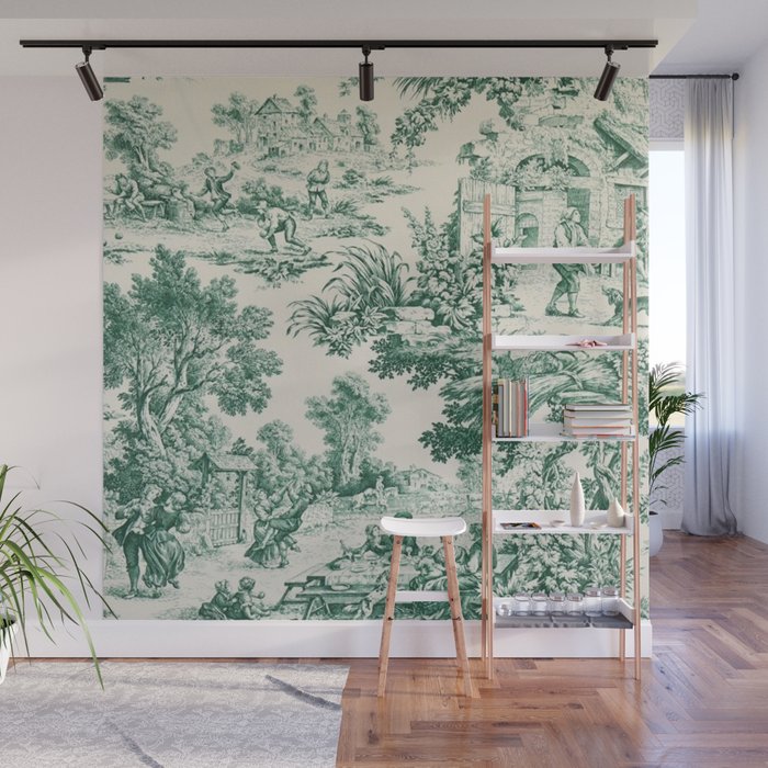 Green Toile de Jouy Wall Mural Gallery Image 1