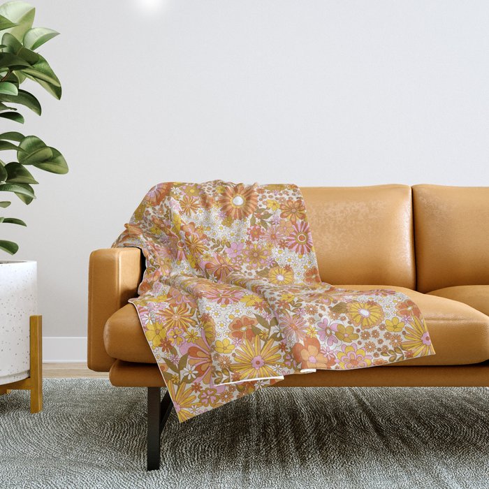 70s Floral Pattern Throw Blanket Gallery Image 1