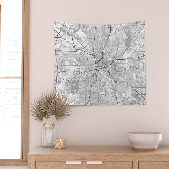 Dallas Map Line Wall Tapestry Gallery Image 2