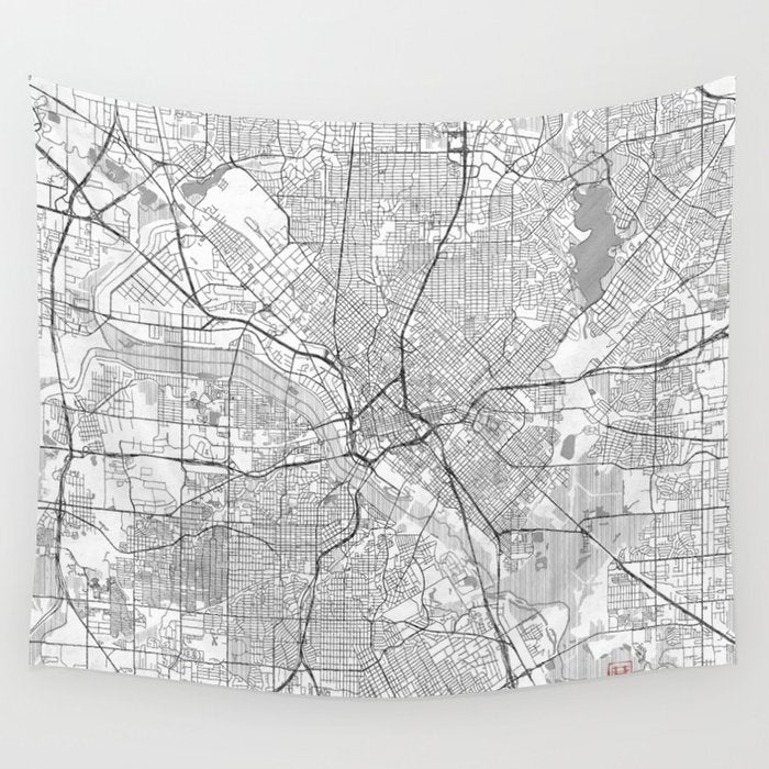 Dallas Map Line Wall Tapestry Gallery Image 4