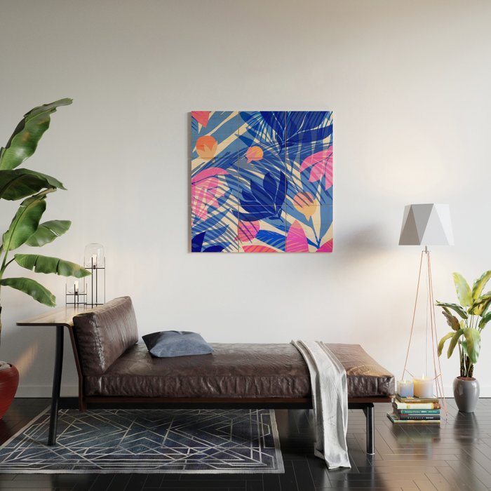 Breezy Tropics Blue Floral Design Wood Wall Art Gallery Image 2