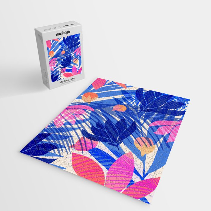 Breezy Tropics Blue Floral Design Jigsaw Puzzle Gallery Image 2