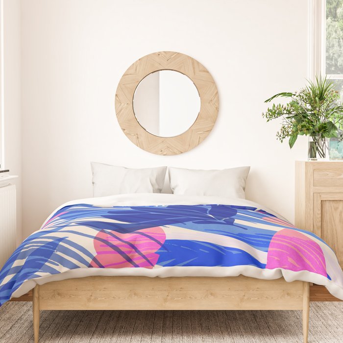 Breezy Tropics Blue Floral Design Duvet Cover Gallery Image 3
