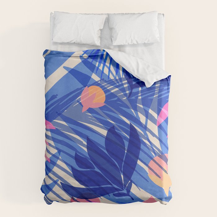 Breezy Tropics Blue Floral Design Duvet Cover Gallery Image 6