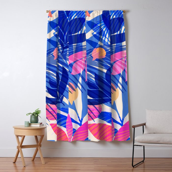 Breezy Tropics Blue Floral Design Window Curtain Gallery Image 5