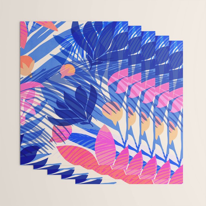 Breezy Tropics Blue Floral Design Wrapping Paper Gallery Image 3