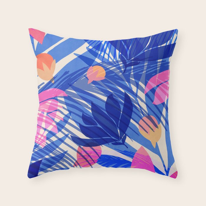 Breezy Tropics Blue Floral Design Throw Pillow Gallery Image 1