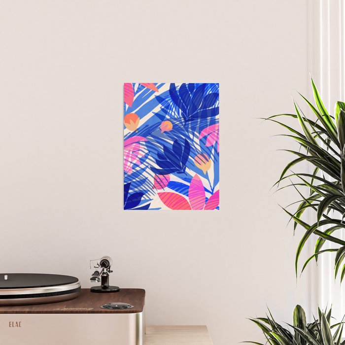 Breezy Tropics Blue Floral Design Poster Gallery Image 2