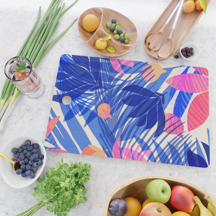 Breezy Tropics Blue Floral Design Cutting Board Gallery Image 2