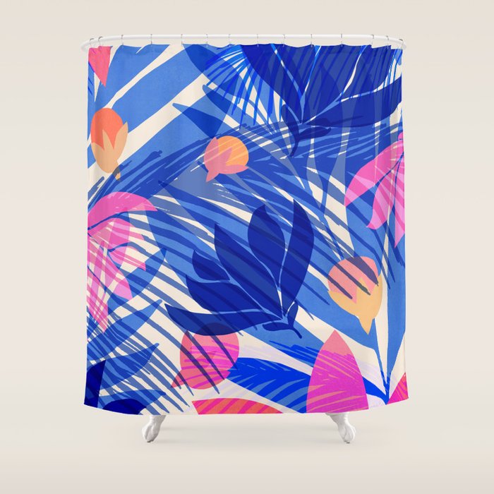 Breezy Tropics Blue Floral Design Shower Curtain Gallery Image 1