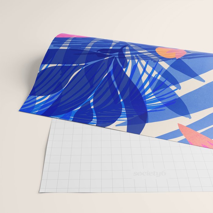 Breezy Tropics Blue Floral Design Wrapping Paper Gallery Image 2