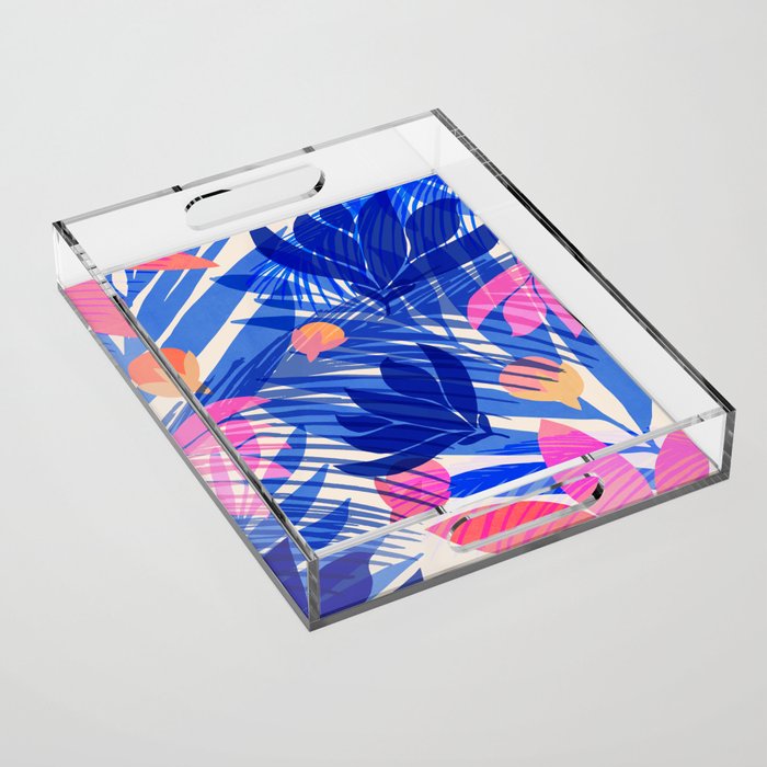 Breezy Tropics Blue Floral Design Acrylic Tray Gallery Image 1