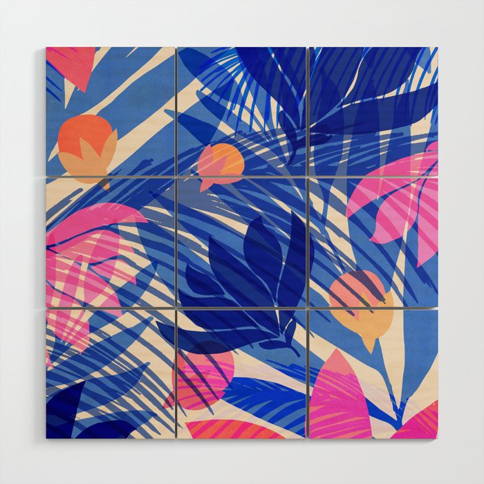 Breezy Tropics Blue Floral Design Wood Wall Art Gallery Image 1