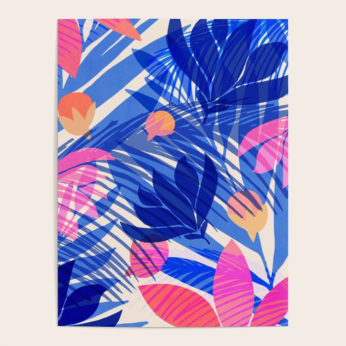 Breezy Tropics Blue Floral Design Poster Gallery Image 4