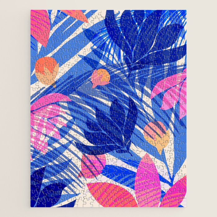 Breezy Tropics Blue Floral Design Jigsaw Puzzle Gallery Image 1