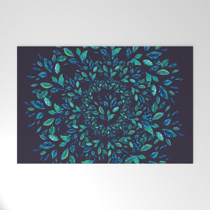 Blue Leaves Mandala Welcome Mat Gallery Image 1