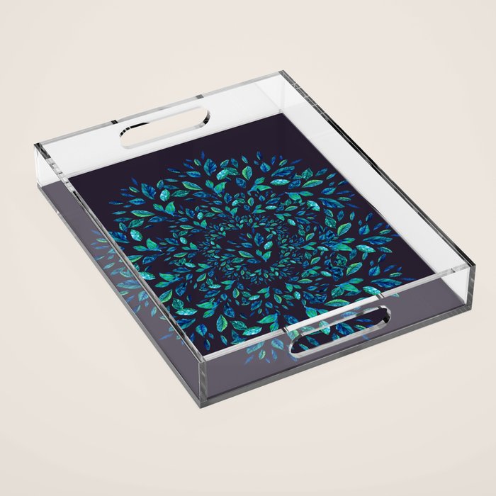Blue Leaves Mandala Acrylic Tray Gallery Image 1