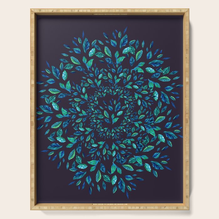 Blue Leaves Mandala Serving Tray Gallery Image 1