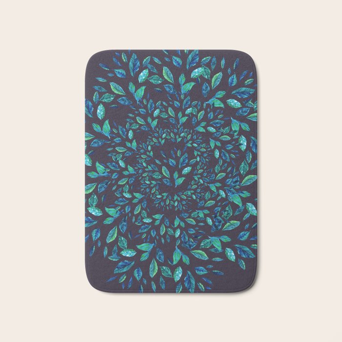 Blue Leaves Mandala Bath Mat Gallery Image 1