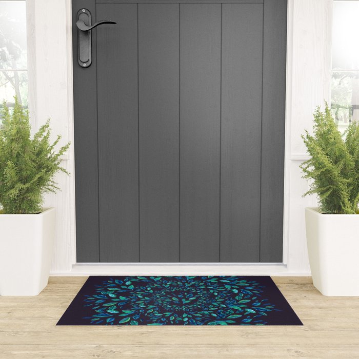 Blue Leaves Mandala Welcome Mat Gallery Image 3