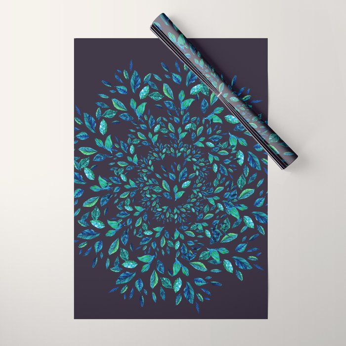 Blue Leaves Mandala Wrapping Paper Gallery Image 1