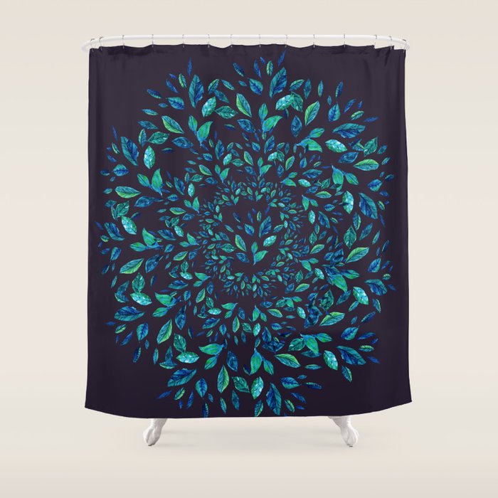 Blue Leaves Mandala Shower Curtain Gallery Image 1