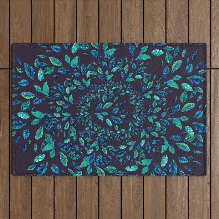 Blue Leaves Mandala Outdoor Rug Gallery Image 1