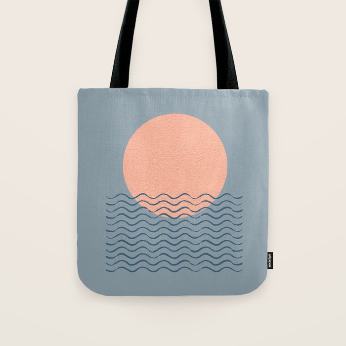 Ocean Wave Sun Blue - Mid Century Modern Tote Bag Gallery Image 1