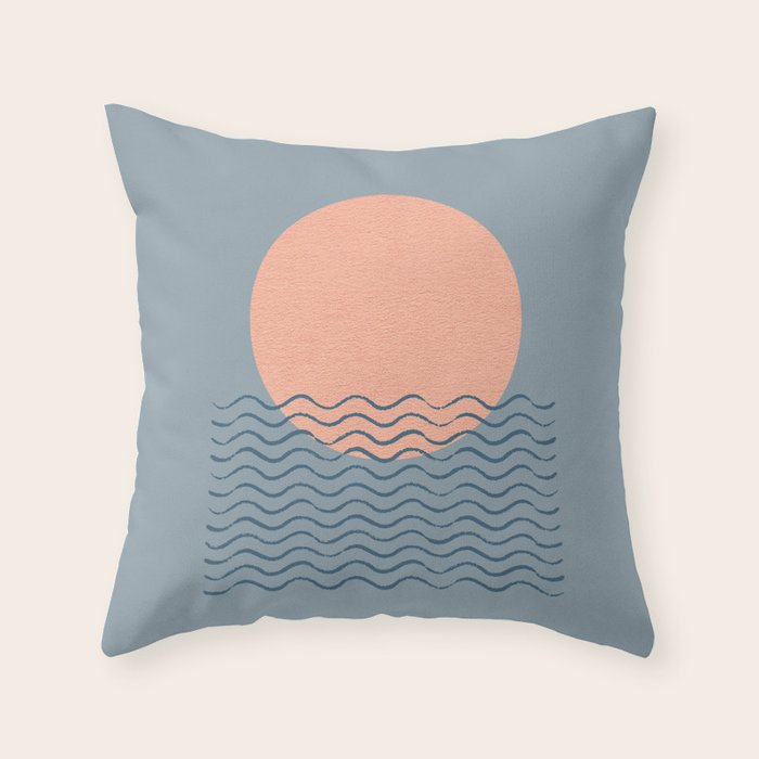 Ocean Wave Sun Blue - Mid Century Modern Throw Pillow Gallery Image 6