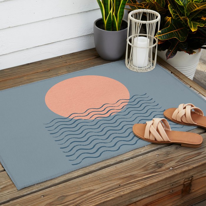 Ocean Wave Sun Blue - Mid Century Modern Outdoor Rug Gallery Image 2