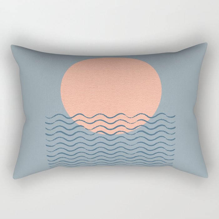 Ocean Wave Sun Blue - Mid Century Modern Rectangular Pillow Gallery Image 2
