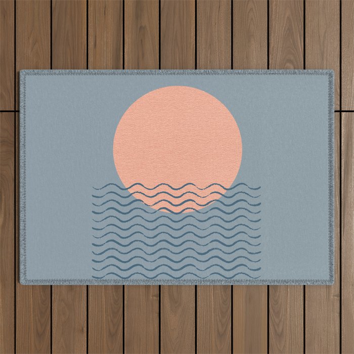 Ocean Wave Sun Blue - Mid Century Modern Outdoor Rug Gallery Image 1