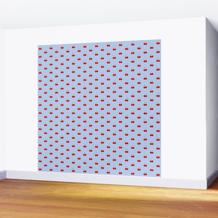Y2K Cherries - Blue Pattern Miniature Wall Mural Gallery Image 2