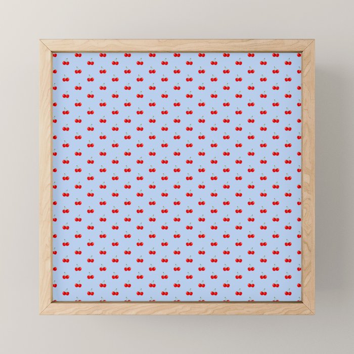 Y2K Cherries - Blue Pattern Miniature Mini Art Print Gallery Image 1