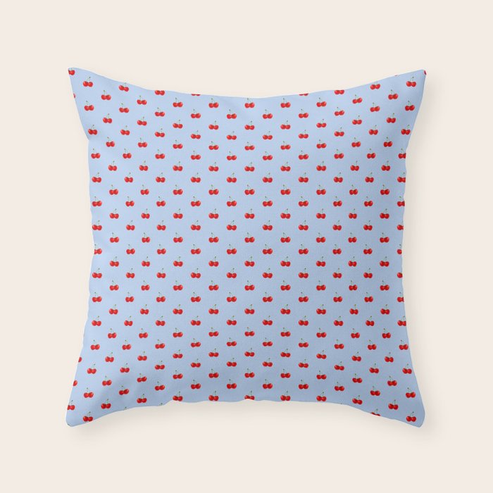 Y2K Cherries - Blue Pattern Miniature Throw Pillow Gallery Image 1