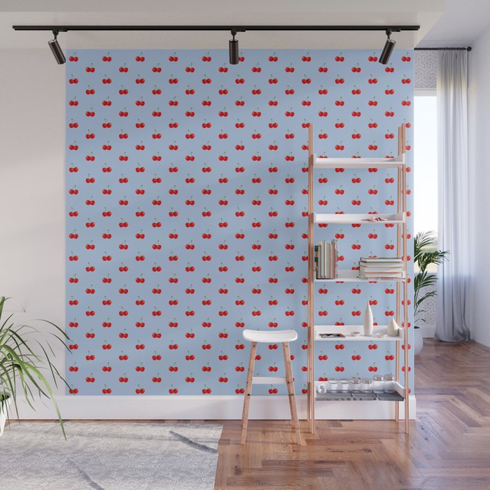 Y2K Cherries - Blue Pattern Miniature Wall Mural Gallery Image 1