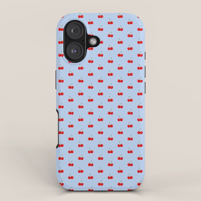 Y2K Cherries - Blue Pattern Miniature iPhone Case Gallery Image 1
