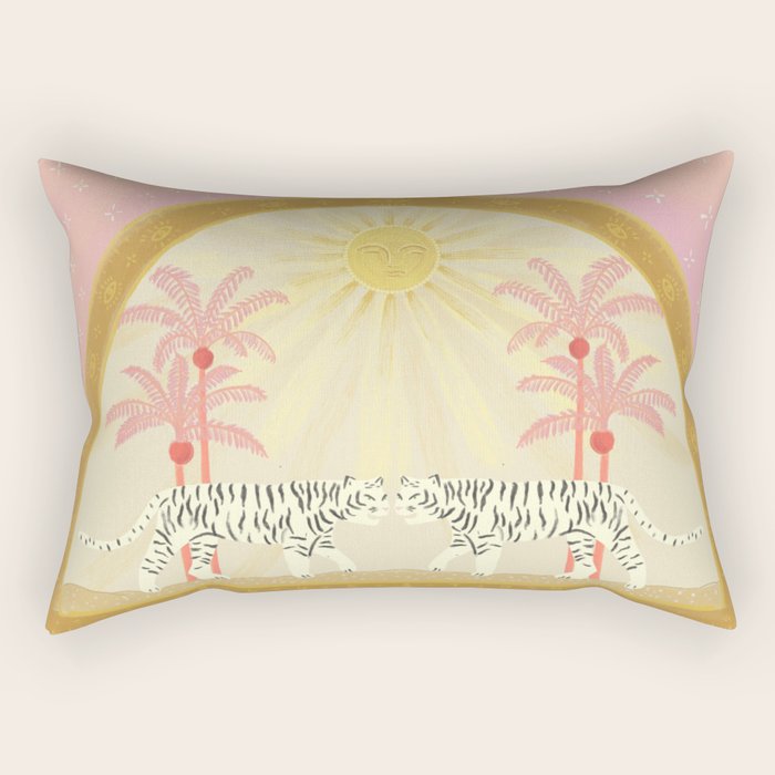 Pink Palm Tree Tigers Rectangular Pillow