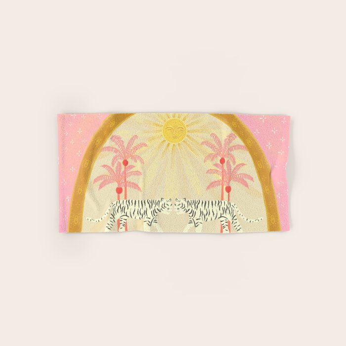 Pink Palm Tree Tigers Bath Towel